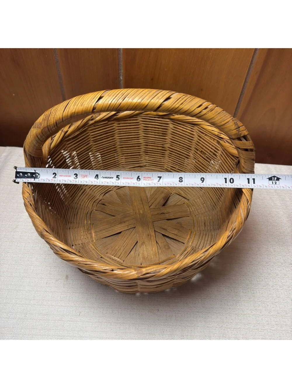 Vintage Woven Wicker Gathering Basket Round Rustic Farmhouse 11x11x8